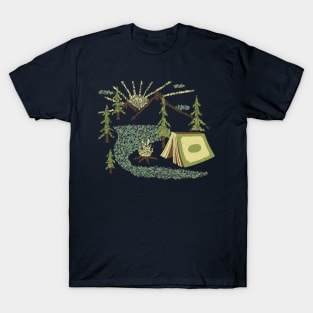 Camping Inside a Book I love to Read Illustration Made With Letters T-Shirt